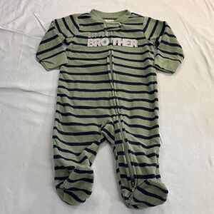 Child of Mine - Green and Navy Striped Fleece Onesie Sleeper